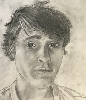 Graphite and charcoal self portrait of young male