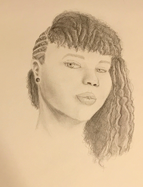 Ebony pencil on paper self portrait drawing