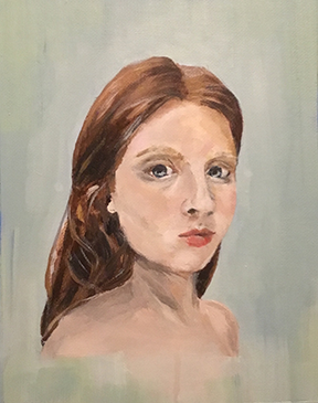 Acrylic on canvas self portrait of a young female