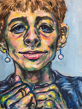 colorful Oil pastel on canvas self portrait