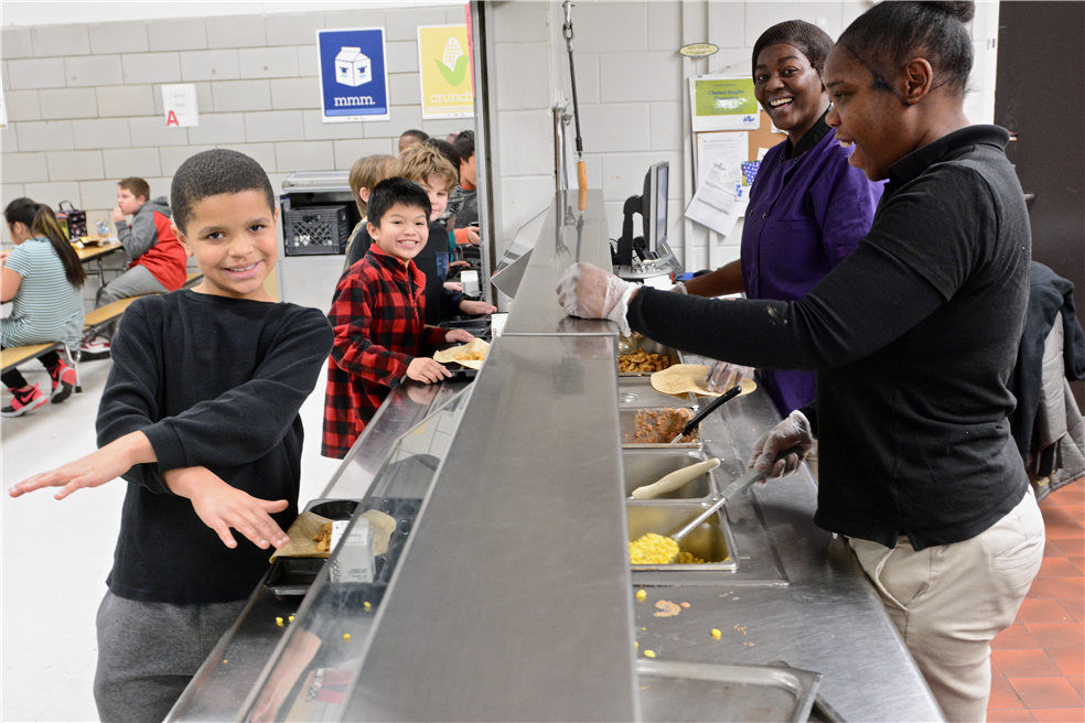 Students in lunch line at Chelsea Heights 