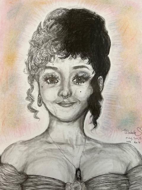 Pencil and chalk drawing of a young woman