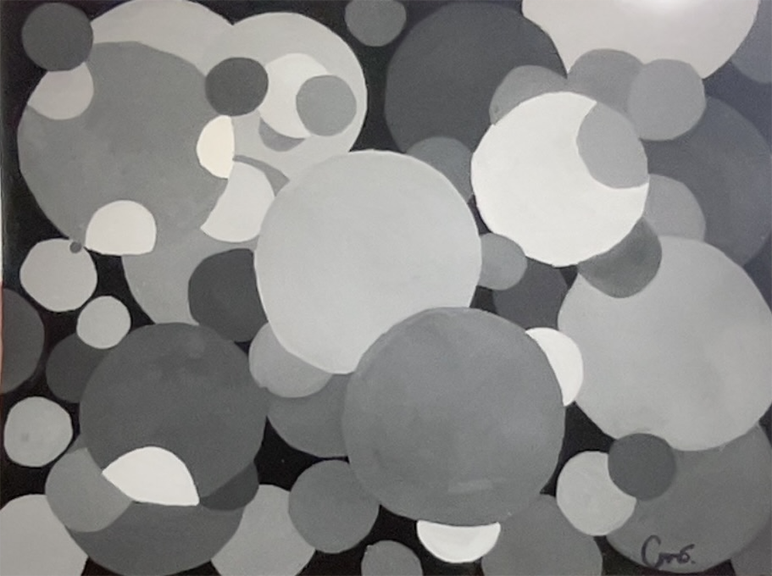 various black, white and grey bubbles
