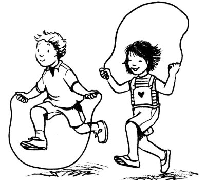 Boy and girl playing jump rope 