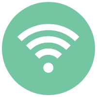 White wifi icon on teal circle